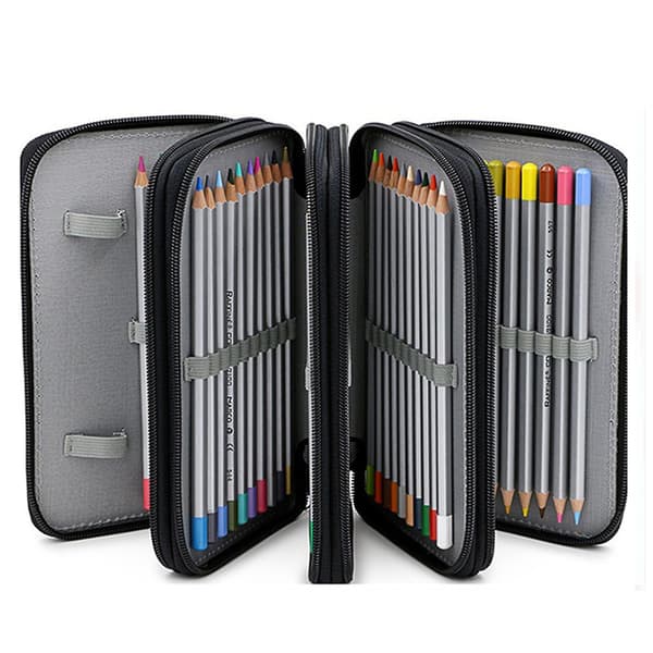 4 Layer Large Capacity Stationery Bag Pencil Case Pen Storage Box Organizer Black