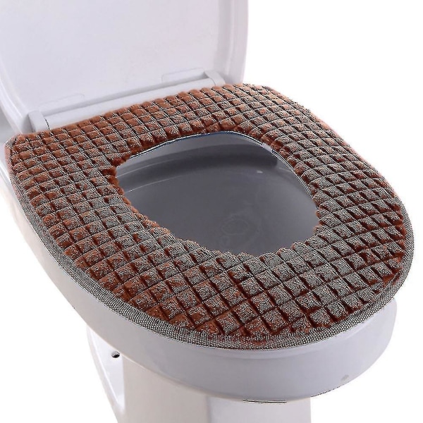 Toilet Seat Cover Bathroom Soft Thicker Warmer Stretchable Washabl Brown