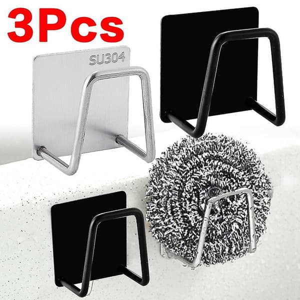 3pcs Kitchen Sponges Holder Self Adhesive Sink Sponges Drain Drying Rack Black
