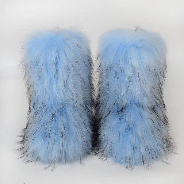 Varme, søde, pelsforede læderstøvler til kvinder - vinterstøvler blue Size 42