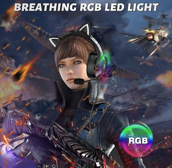 Gaming Headset With Gel Cat Ears Compatible With Xbox One, Ps4, Ps5, Pc