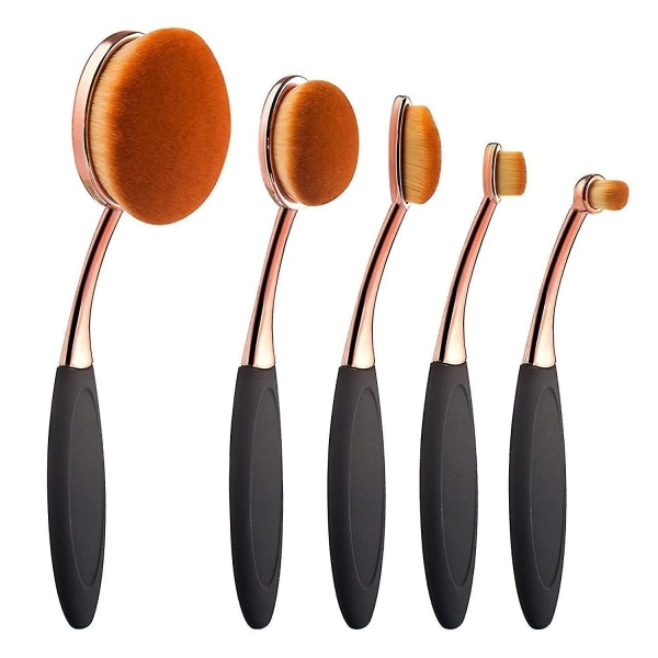 Fong Oval Foundation Brush 5 Pcs Toothbrush Makeup Brushes(black Handle Rose Gold) Style A round head
