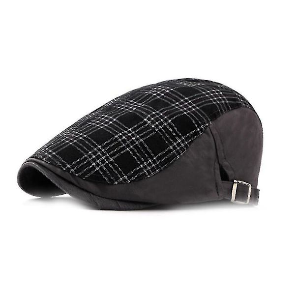 Plaid Pattern Men Breathable Cotton Newsboy Cap Soft Material F Gray