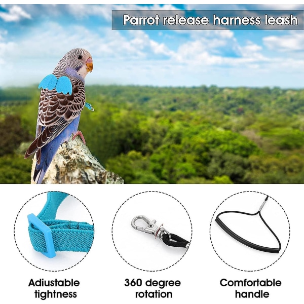 Adjustable Bird Harness With 80 Inch Leash, Outdoor Flying Kit Training Rope For Birds Parrots Cockatiel Blue M