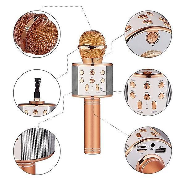 Bluetooth Microphone Speaker Handheld Microphone Karaoke Mic Music Player Singing Recorder Rose gold