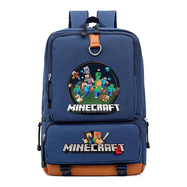 Minecraft youth school waterproof Backpack Navy blue