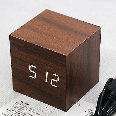 Gingko Cube Led Click Clock Alarm Clock With Sound Activation (time, Date & Temperature) Various Colours A10 Bamboo white
