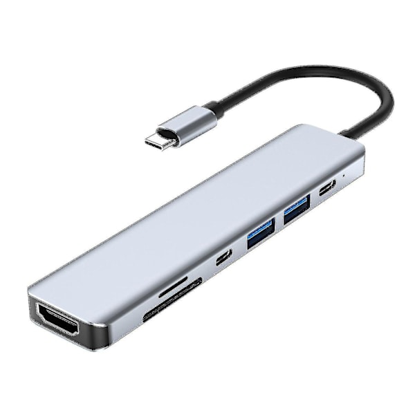 7-i-1 Type-c Netværks Hub Multi-splitter Adapter Med Hdmi + Usb3.0 Usb2.0 Usb-c Sd Tf Pd Til Pc Com