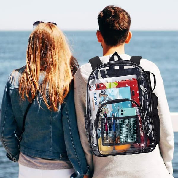 1 Pcs Clear Backpack, Heavy Duty See Through Backpack Fashion Transparent Pvc Backpack Schoolbag black