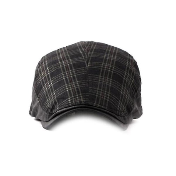 Plaid Pattern Men Breathable Cotton Newsboy Cap Soft Material F Brown