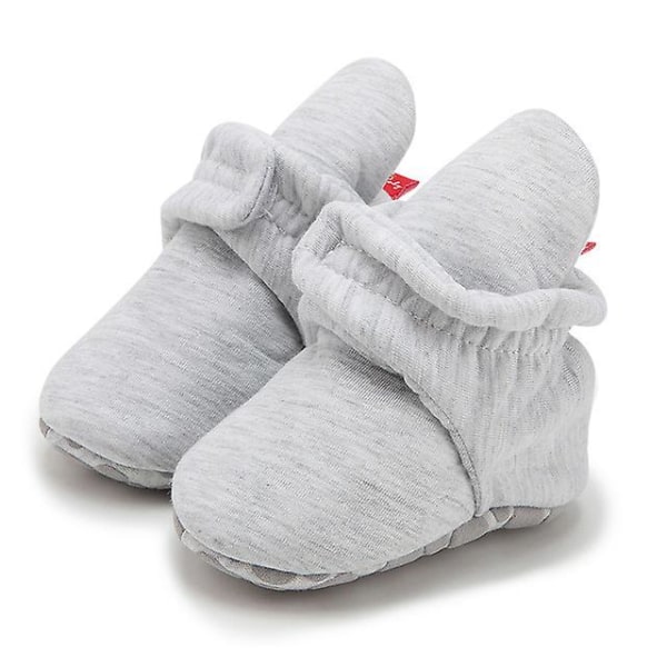 Baby Unisex Baby Booties, Organic Cotton Adjustable Infant Shoes Light Grey 11cm