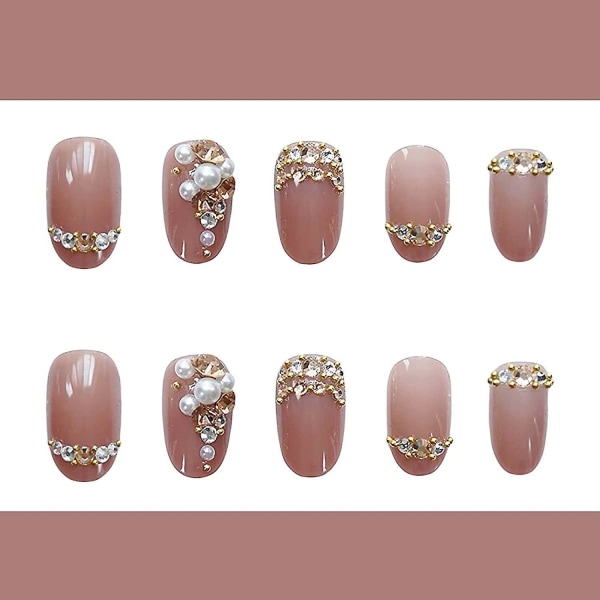 24 stk. Påsætningsnegle Medium Længde Med Design Chic Mode Lange Falske Kistenegle Med Lim Fransk Tip Akrylnegle Ballerina Glossy Falske Negle T 4