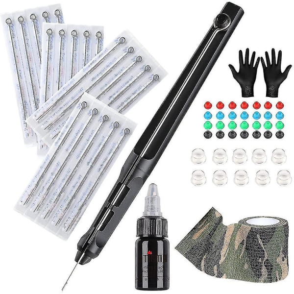 Hand Poke And Stick Tattoo Kit, Stick And Poke Pen Kit Aluminum Alloy Hand Poke Pen With 20 Pcs Tattoo Needles, Diy Tattoo Supply For Tattoo Lover Gk8