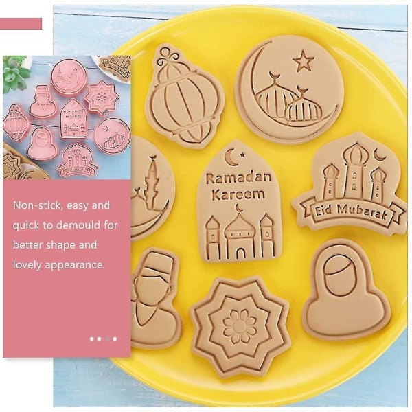 8 Deler Eid Mubarak Kakeutstikkersett, Muslim Ramadan 3d Sukker Kakeutstikker Type C