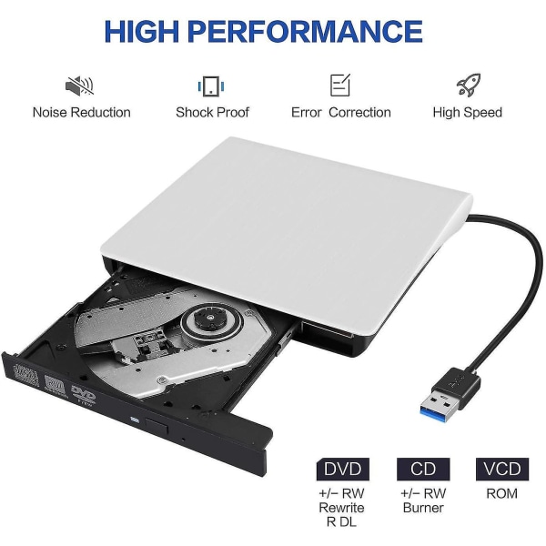 External Cd/dvd Drive For Laptop Usb 3.0 Ultra-slim Portable Burner Writer Compatible