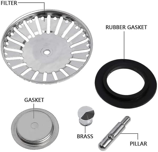 1 stk. køkkenvaskfilter i rustfrit stål + gummi, afløbshår