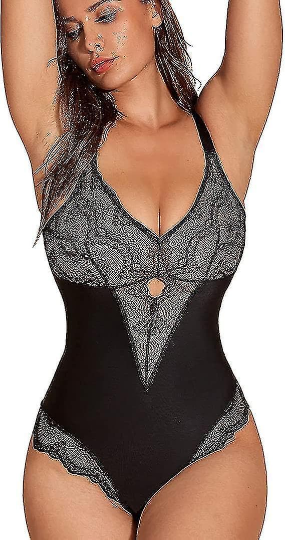 Blondetopp med kropp for kvinner, magekontroll shapewear, V-hals camisole for kvinner M