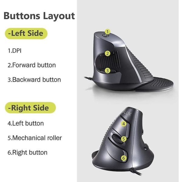 Oppgradert Kablet Ergonomisk Vertikal Mus, Stor Ergonomisk Datamus Med 6 Programmerbare Knapper, 4200dpi, Avtakbar Hvilestøtte Og For Redusert Håndleddssmerte