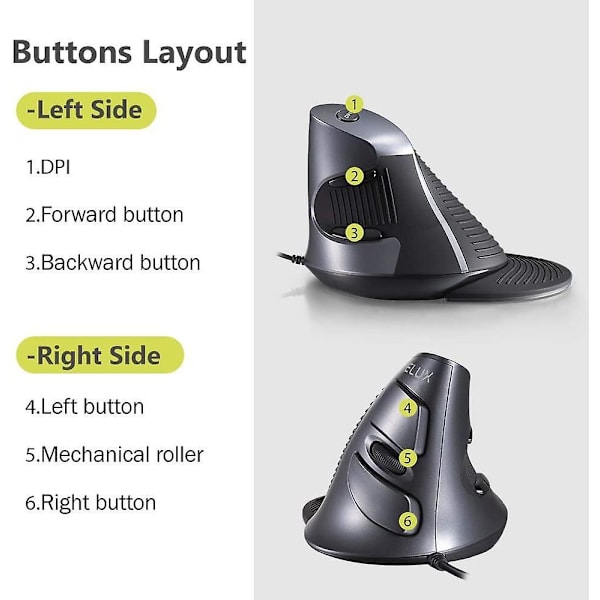 Upgraded Wired Ergonomic Vertical Mouse, Large Ergonomic Computer Mouse With 6 Programmable Buttons, 4200dpi, Removable Rest And For Reduce Wrist Pain
