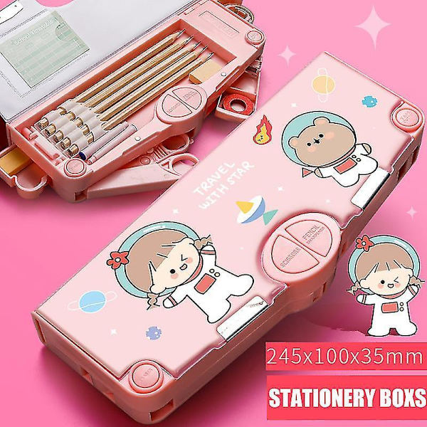 Multifunction Pencil Case Stationery Organizer Box Cute Pattern School Supplies 5