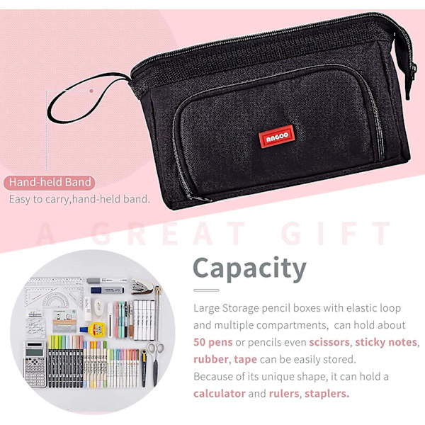 Pencil Case Large Capacity Pencil Pouch Handheld Pen Bag Cosmetic Portable Gift For Office School Teen Girl Boy Men Women Adult (blue) Black