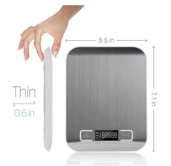 Multifunktionel køkkenvægt i rustfrit stål, 5 kg med LCD-display