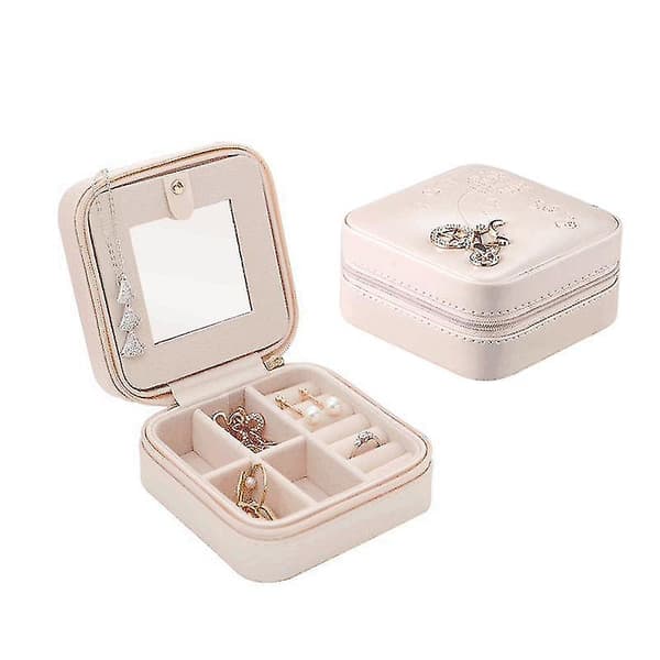Jewelry Storage Box Mini Portable Leather Earrings Necklace Ring Box Model 3
