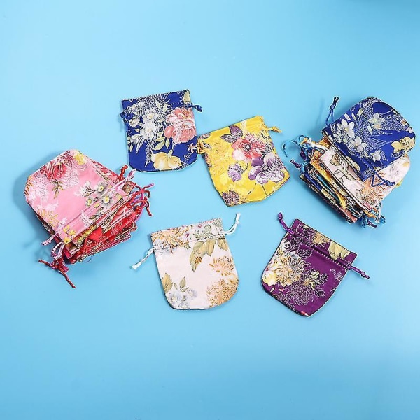 Nuobesty Silk Brocade Embroidered Drawstring Jewelry Pouch Bag Gift Bag Value Set 24 Pcs