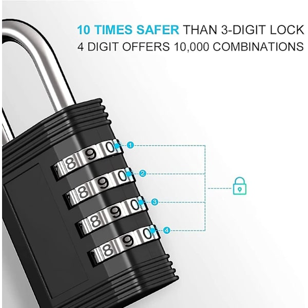 2 Pack 4 Digit Lock Combination Lock, Combination Padlock For School Locker, Shed, Fence, Hasp
