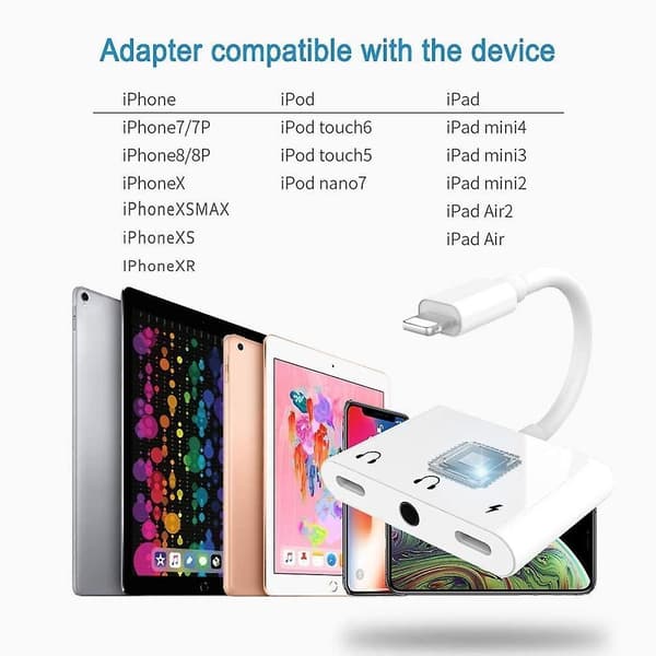 3 i 1 Adapterkabel Iphone 3,5 mm Aux Hovedtelefoner + Opladning.