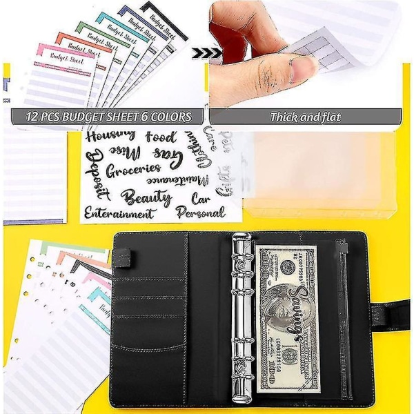 A6 Binder Budget Notebook Cover Folder Size 6 Hole Pocket Plastic Zipper Money Saving Envelope Diary Purpie