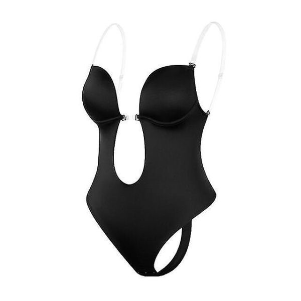Women Plunging Deep V-neck Body Shaper Strapless Backless Bodysuit Shapewear U Plunge Seamless Thong Full Bodysuits Black M(34)