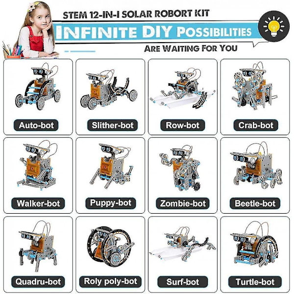 Stem 12-i-1 Uddannelsesmæssigt Solcelle Robot Legetøj - 190 Dele