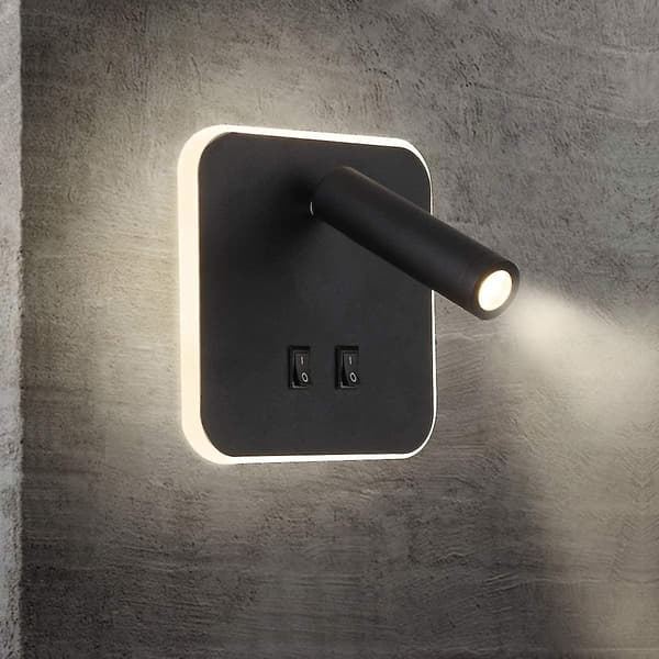 Fong Bedside Lights Led Wall Lamp Indoor Hotel Wall Lights Bed Corridor Wall Lamp With Switch Black 3w+10w (square)