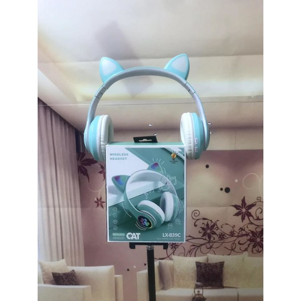 Trådløst Bluetooth Headset Katteøre Headset Med Lys Green