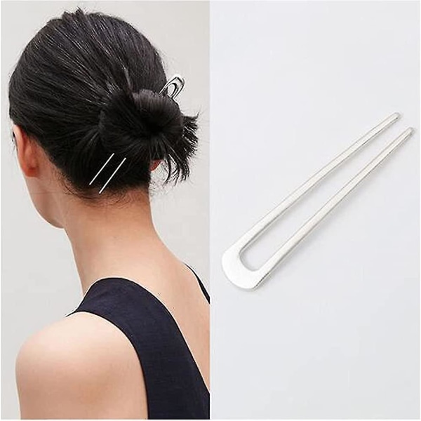 U Shape Hairpin Metal Hair Fork Barrette Minimalist Bun Holder Hair Clip Pin Gift