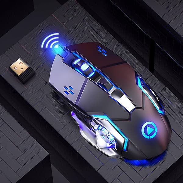 Trådløs Gaming Mus RGB Bakgrunnsbelyst, Oppladbar, 6 Programmerbare Knapper Black silver