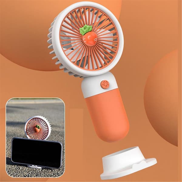 Portable Cartoon Mini Handheld Fan Folding Small Cooling Desk Fan Usb Rechargeable Orange