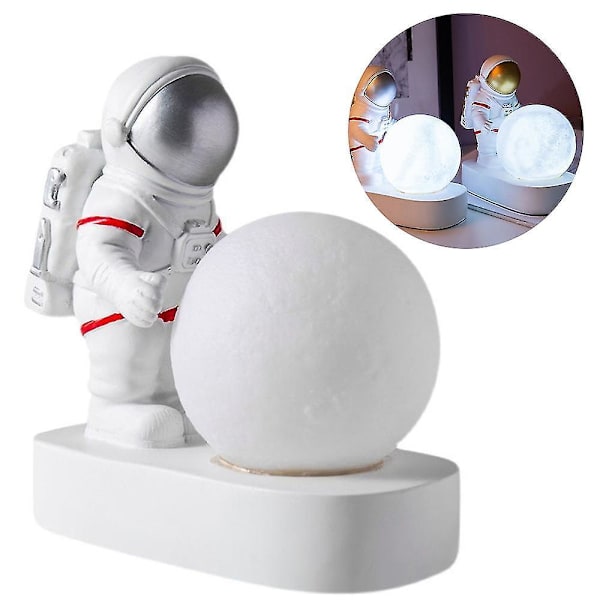 Kreativ Astronaut Natlampe Ornament LED Lys Skrivebordsindretning Sengelampe Silver