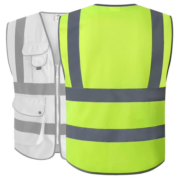 9 Pockets Class 2 High Visibility Zipper Front Safety Vest With Reflective Strips, Yellow Meets Ansi/isea Standards XXL