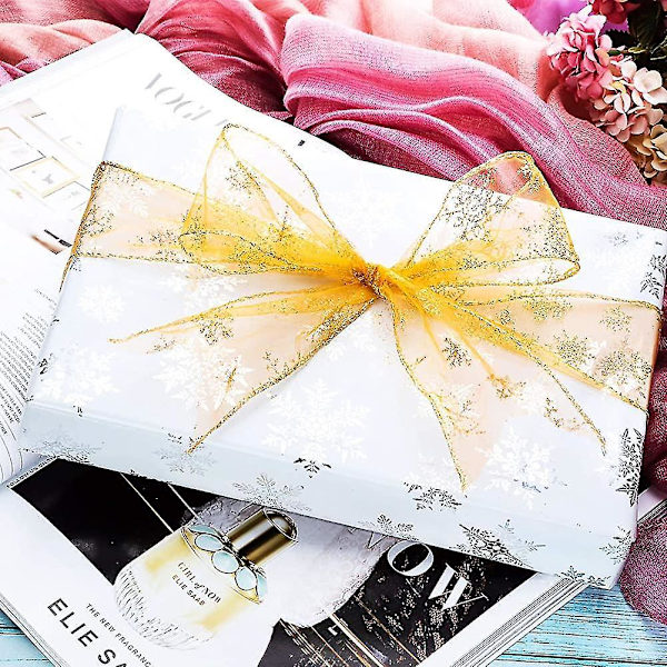 2.5" Width Organza Ribbon Clear Shiny Snowflake Ribbon With Spool For Christmas Gift