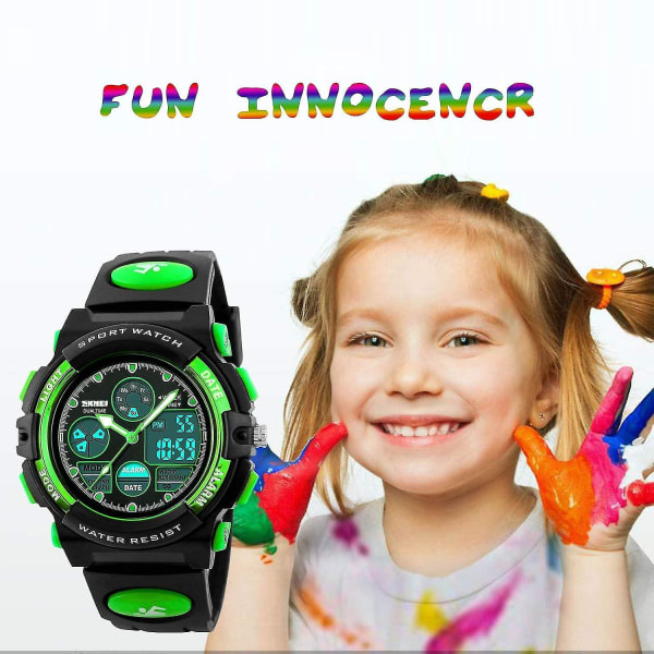 Kids Digital Sports Watch, Boys Girls Waterproof Sports Outdoor Watch Kids Casual Electronic Analog Quartz Watch(green)