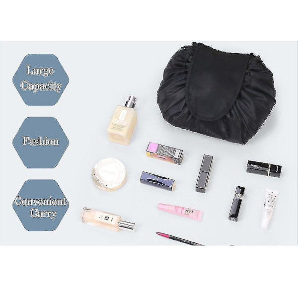 Large Capacity Lazy Makeup Toiletry Bag Drawstring Portable Travel Casual Waterproof Quick Pack Magic Makeup Storage Bag For Women Girls black