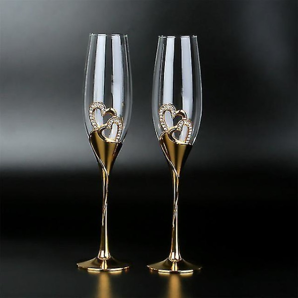 2pcs/set Wedding Crystal Champagne Glasses Gold Metal Stand Flutes Wine Glasses Goblet Party Lovers Valentine&#39;s Day Gifts 200ml