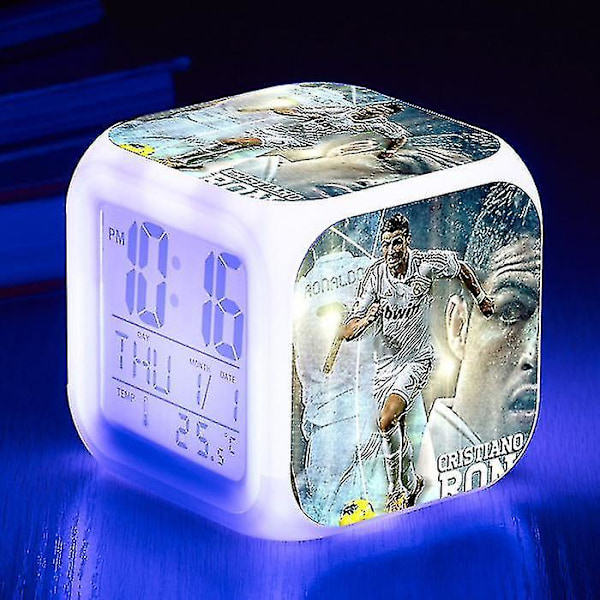 Led Digital Color Square Alarm Clock - Football Ronaldo