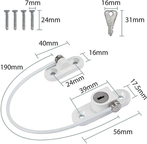 4 Pcs White Security Window Lock, Window Security Door Lock With Key