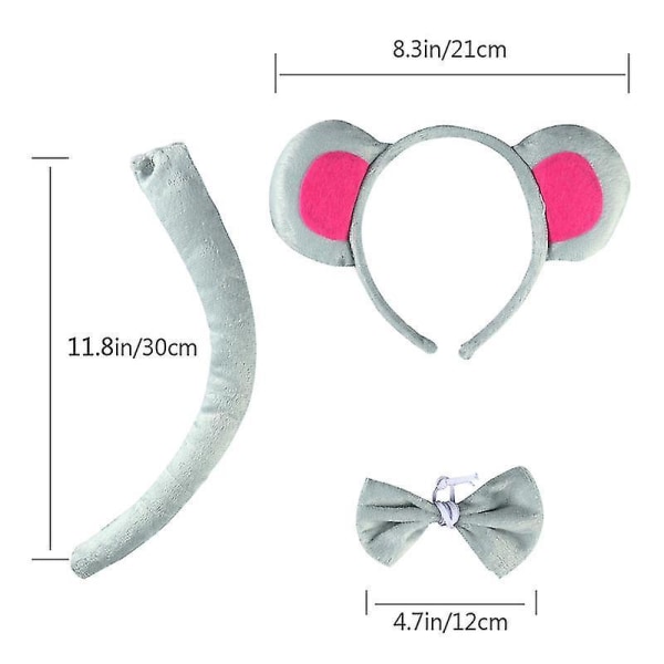3 Pcs/set Of Baby Kids Cartoon Mouse Headband Bow Tie And Tail For Costume Party