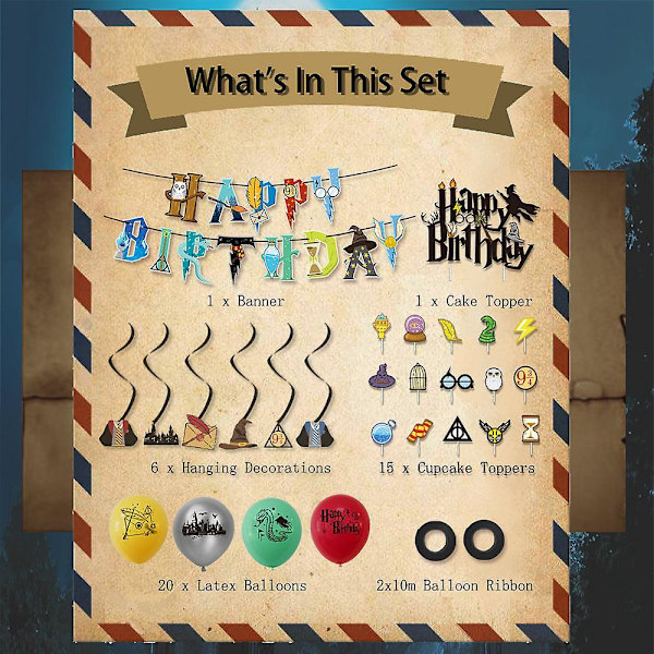 Hogwarts Harry Potter Birthday Party Sequin Balloon Pull Flag Set