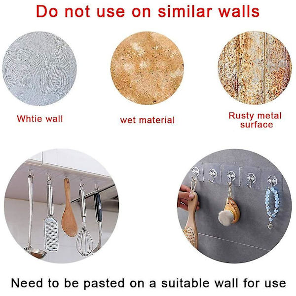 20 Pcs Adhesive Hooks Utility Hooks Kitchen Wall Hooks Transparent Seamless Hooks