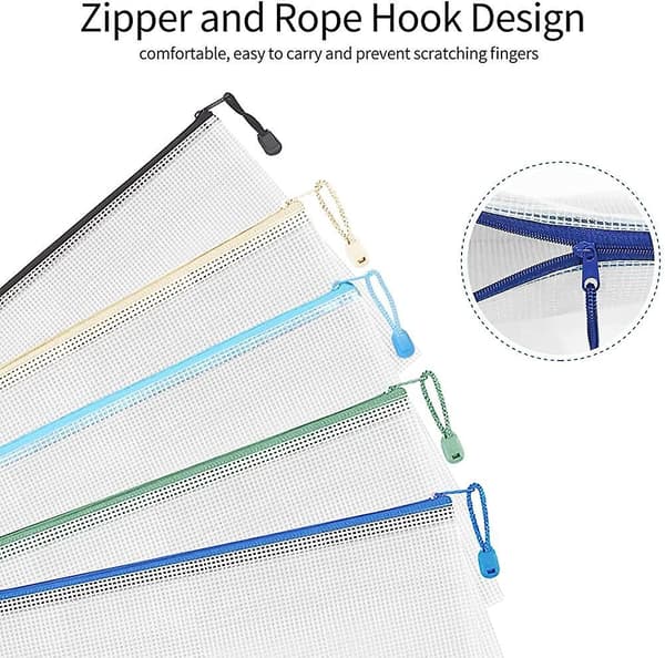 Document Pocket A4 - 10 Pieces A4 File Zippered Pockets, Mesh Plastic Zippered